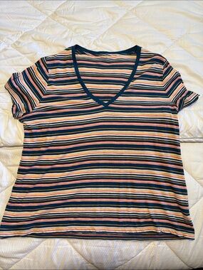 Madewell Navy, red yellow & Cream Striped V-Neck Tee women’s xxl